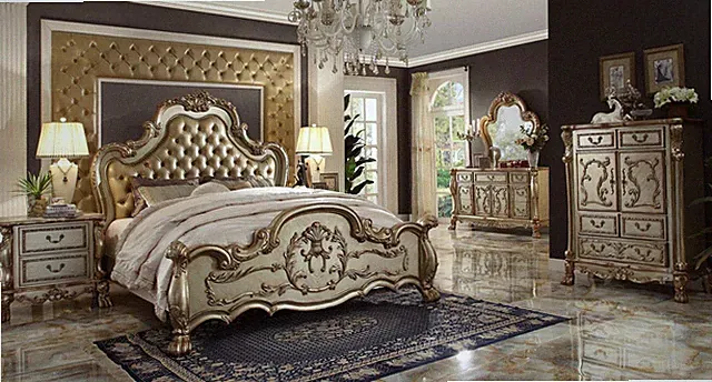Schlafzimmer Set Nachttische Bett 5tlg. Barock Rokoko Antik Stil Holz Bett Neu