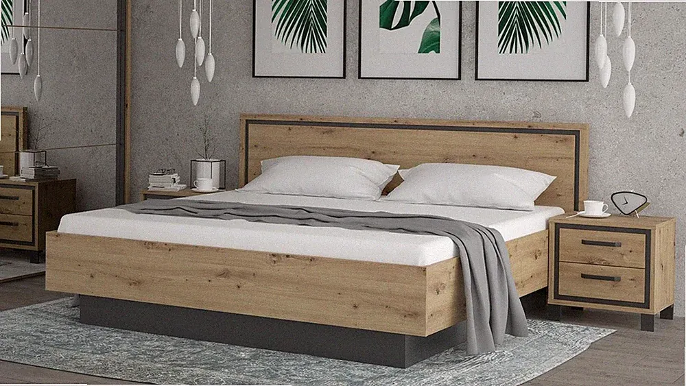 Schlafzimmer Set Trondheim 3-teilig Bett Nachtkommode in Artisan Eiche 180x200