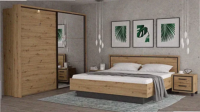 Schlafzimmer Set Trondheim 4-tlg Bett 180x200 Schrank Nachttische Artisan Eiche