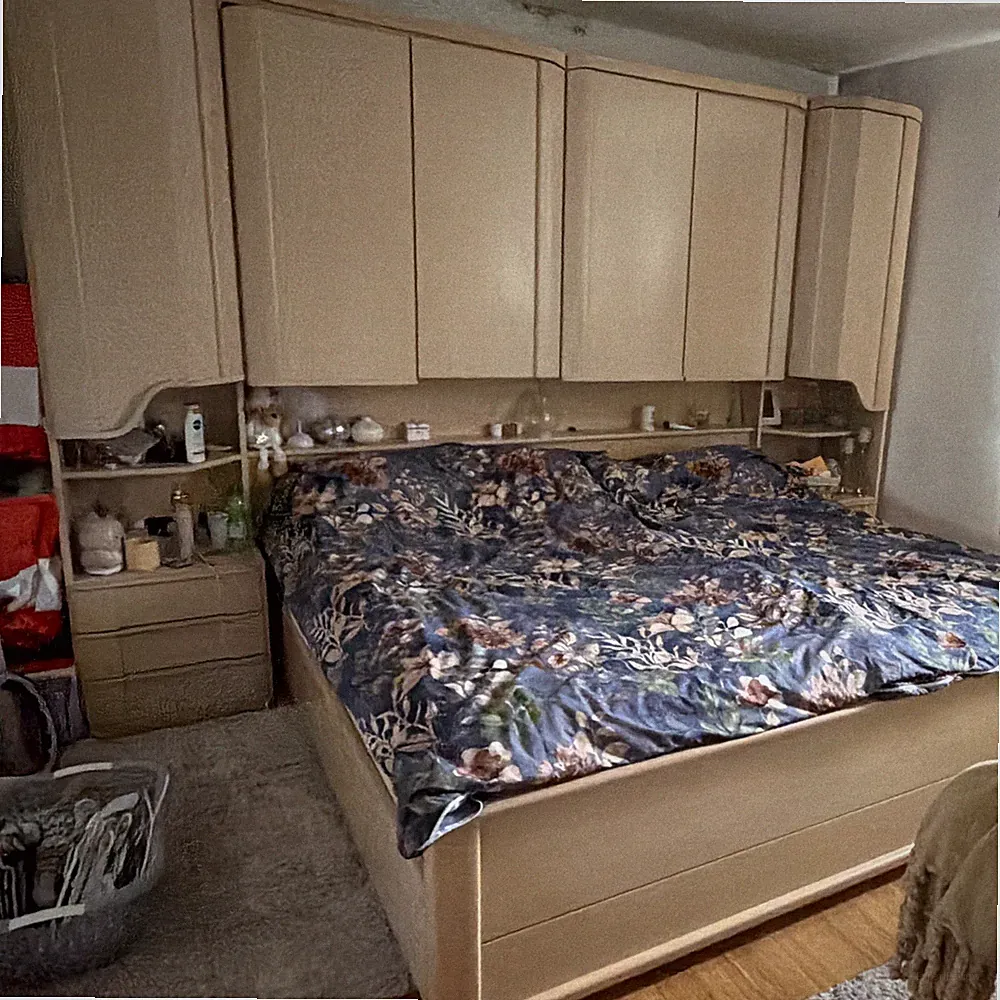 Schlafzimmermöbel-Set 3-tlg. Beige Holz, Bett 180x200, Nachttisch & Schrank
