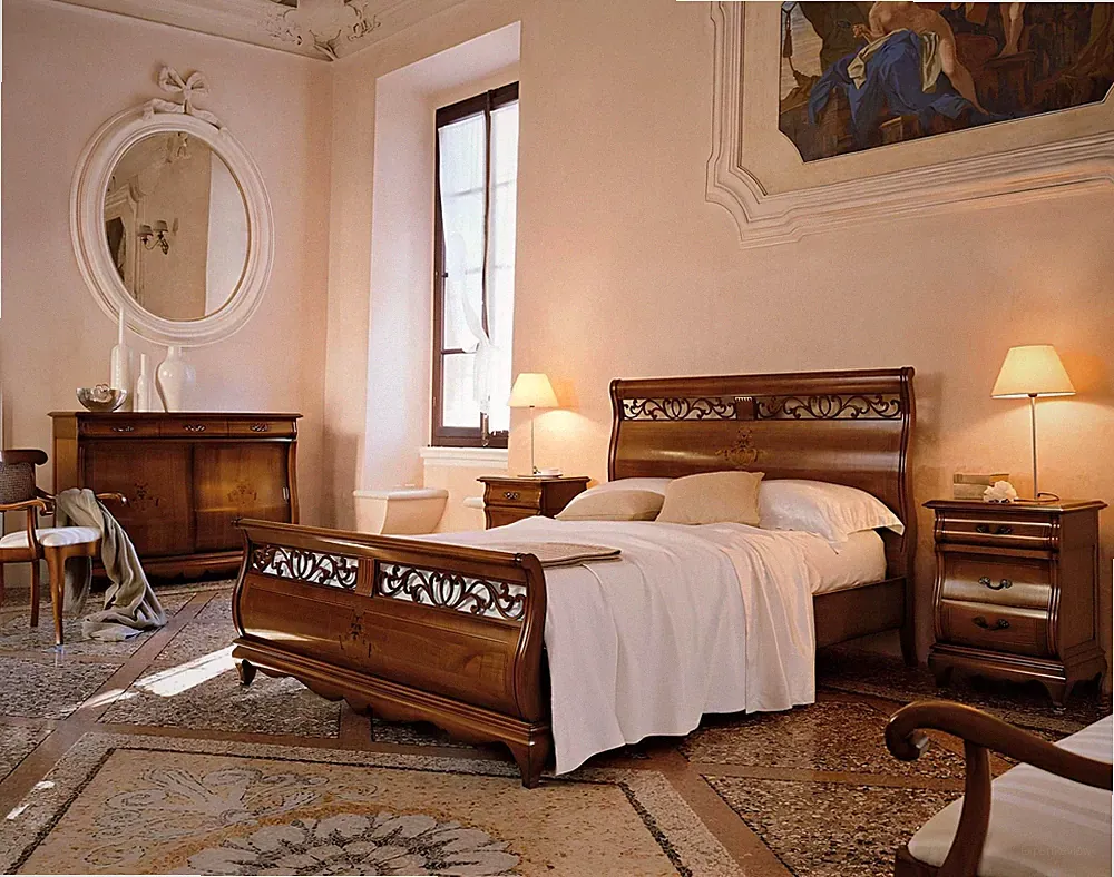 Schlafzimmermöbel Set 4tlg. Bett 2 Nachttische Kommode Massivholz Design Möbel