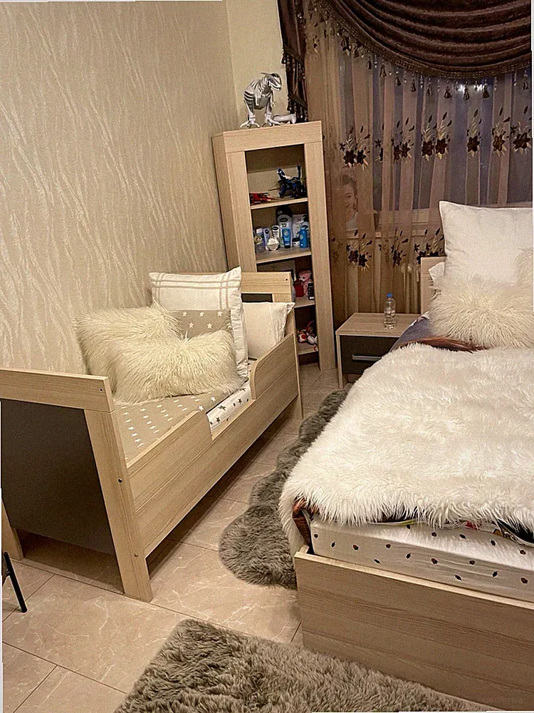Schlafzimmermöbel-Set 5-tlg Holz hell beige/grau: Bett, Schrank, Kommode