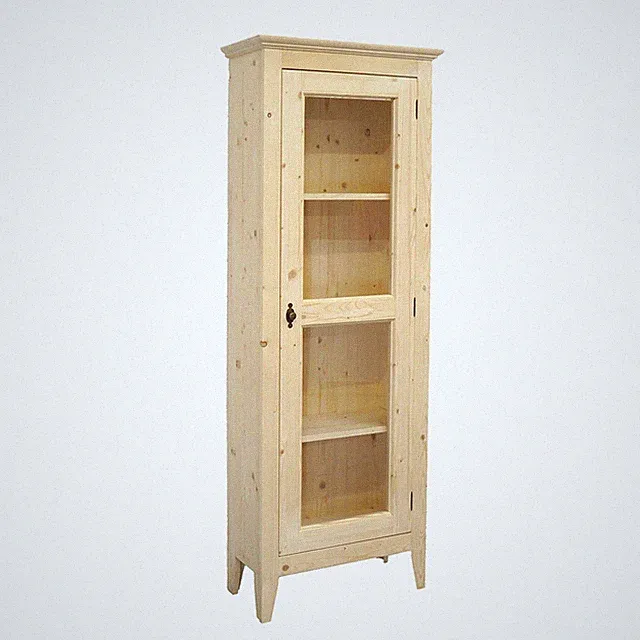 Schmaler Vitrinen-Schrank Bücherschrank Weichholz unbehandelt B: 68 cm -11787