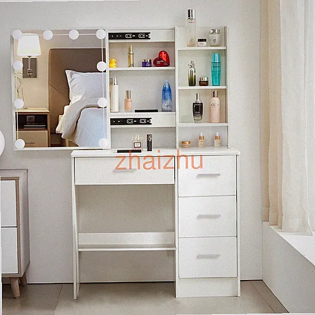 Schminktisch mit LED Lichter Spiegel Kommode Schreibtisch Schlafzimmer Holz