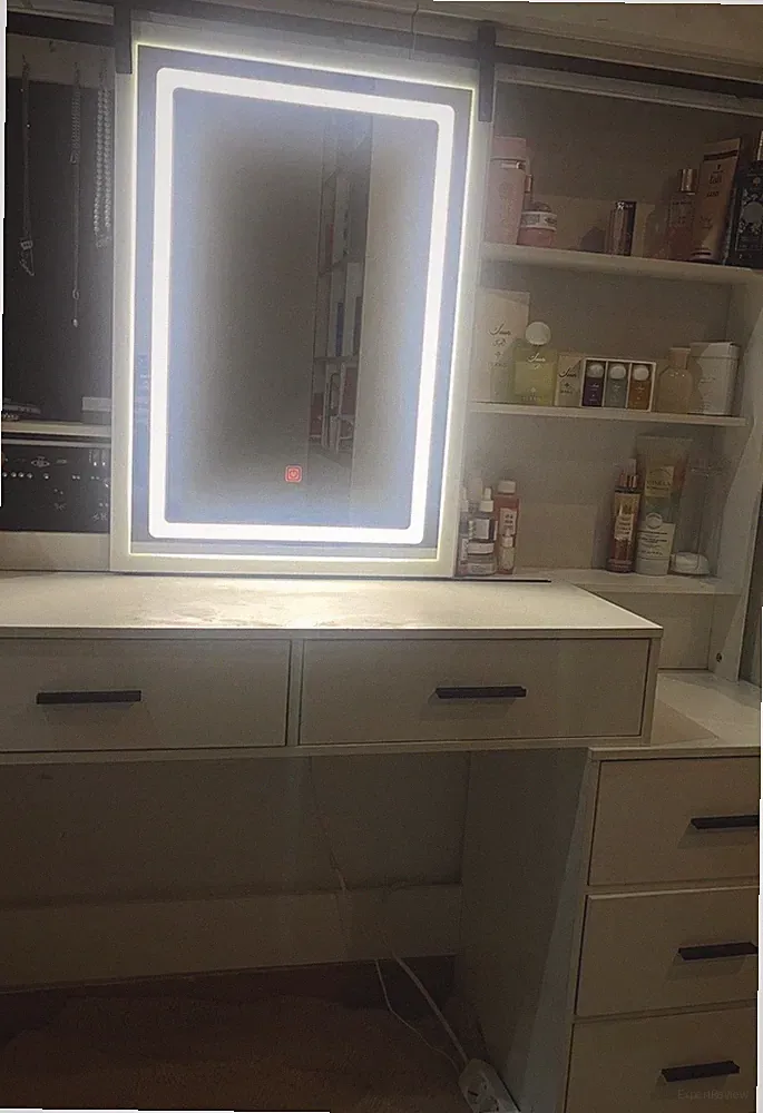 Schminktisch mit LED Spiegel, Schmuckaufbewahrung, Kosmetiktisch mit 5 Schublade