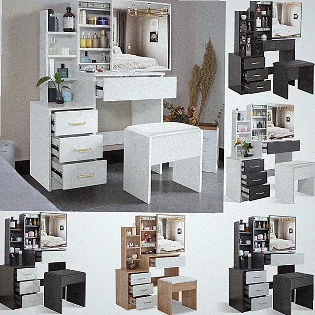 Schminktisch mit Schubladen, Spiegelhocker Set Schminktisch Kosmetiktisch Schlafzimmer