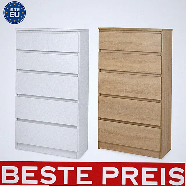 Schöne moderne Kommode mit 5 Schubladen Sideboard Anrichte Schrank Weiß Sonoma