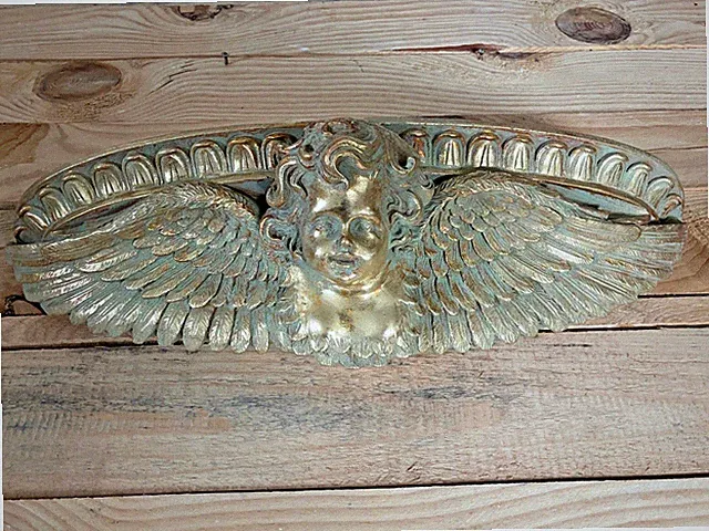 Schöne Wandkonsole mit Engel Gesicht Barock Antik Gold Länge 48 cm