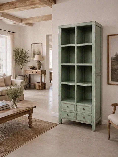 Schöner Schrank Regal Bücherschrank Wandschrank in shabby chic hellgrün