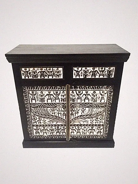 Schrank Deko Wohnaccessoire Schwarz Holz 89cm Orientalisch Handarbeit Wohnzimmer