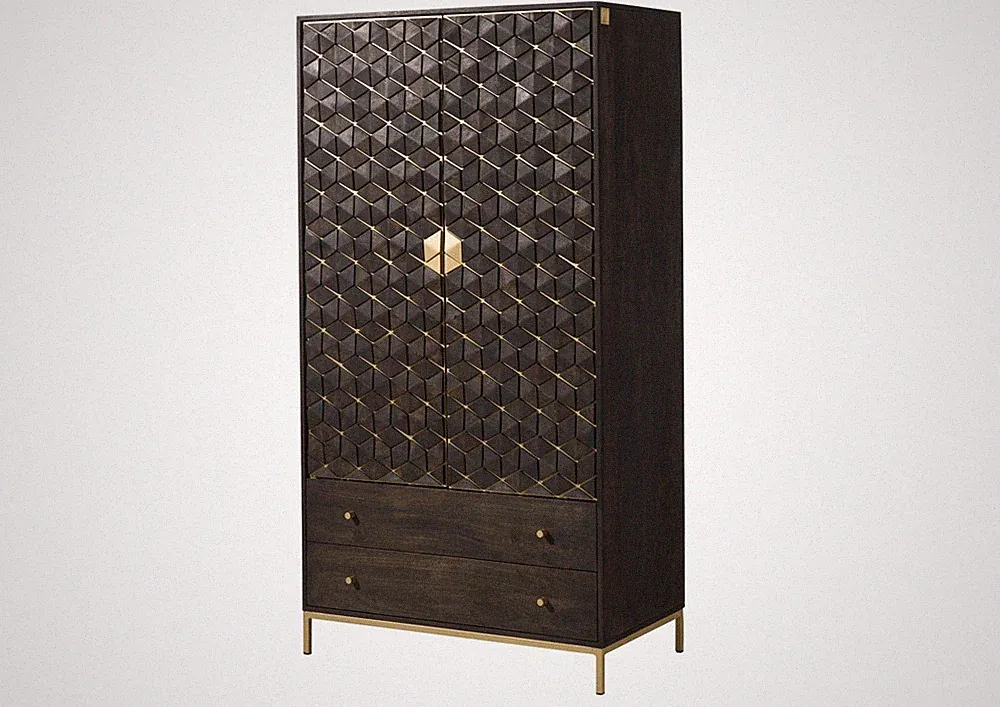Schrank dunkel groß Kleiderschrank massiv Vintage Art déco Kleiderstange gold