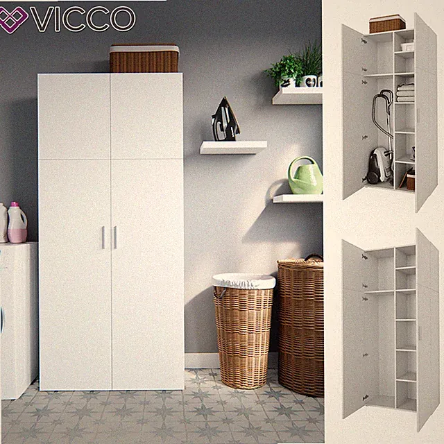 Schrank Ingo weiß - 2 Türen Universal Mehrzweckschrank Putzschrank Vicco