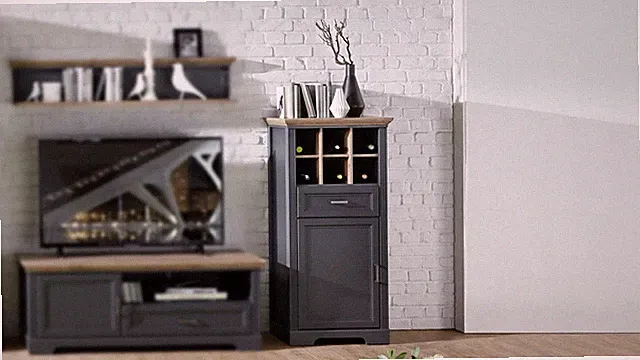 Schrank Jasmin Kommode Stauraumelement Wohnzimmer graphit Artisan Eiche 66x136