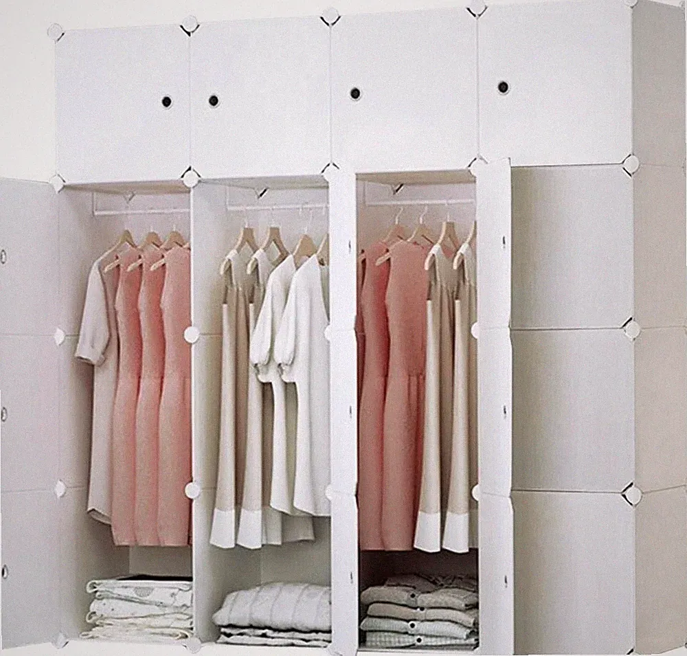 Schrank Kleiderschrank Garderobe System Modular Kleidung 16 Würfel Weiß B289