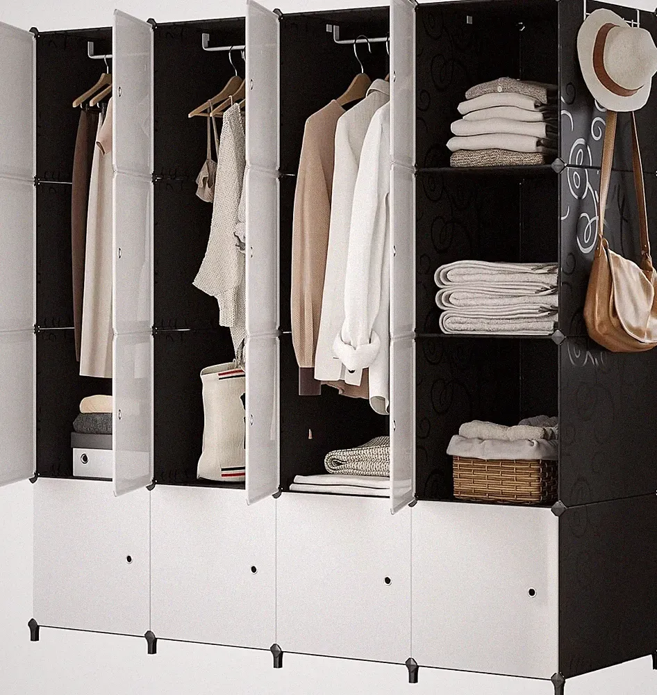 Schrank Kleiderschrank Tragbare Garderobe System Modular Kleidung 16 Würfel