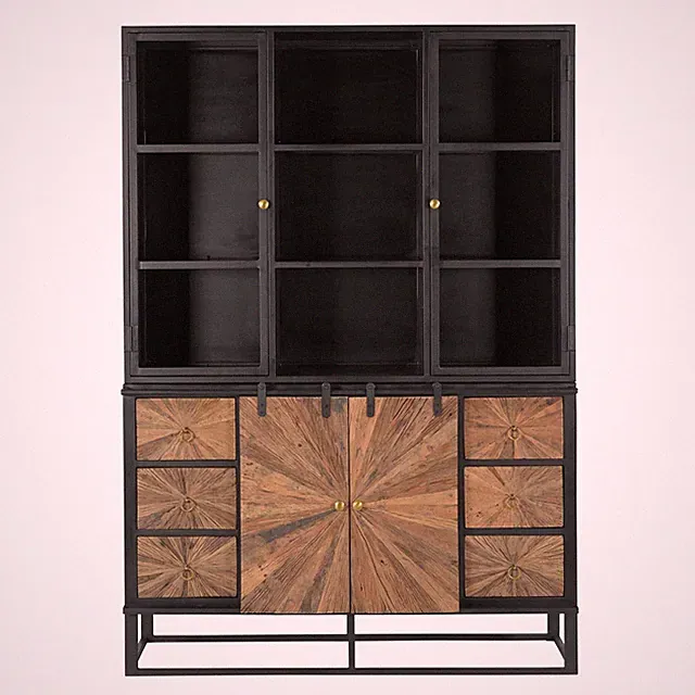 Schrank MERID Industrial Altholz Vitrine recyceltes Massivholz & Eisen Boho