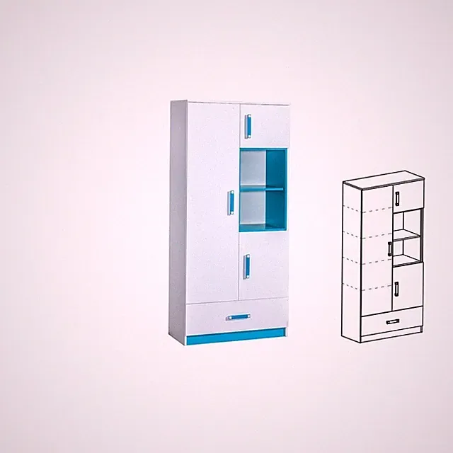 Schrank TRAFIKO 3 Hochschrank 3 Türiger mit Schublade Kinderzimmer Regalschrank