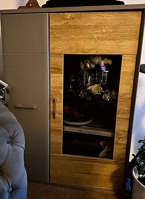 Schrank/Vitrine Holzoptik Braun/Grau 2 Türen Glastür 6 Fächer Gebraucht