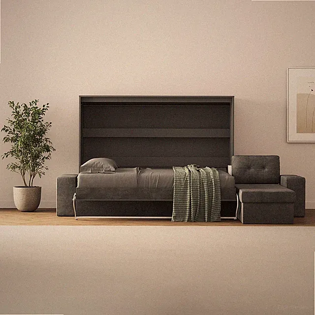 Schrankbett 160x200 Horizontal M2 (Tiefe 55cm) Ecksofa Anthrazit