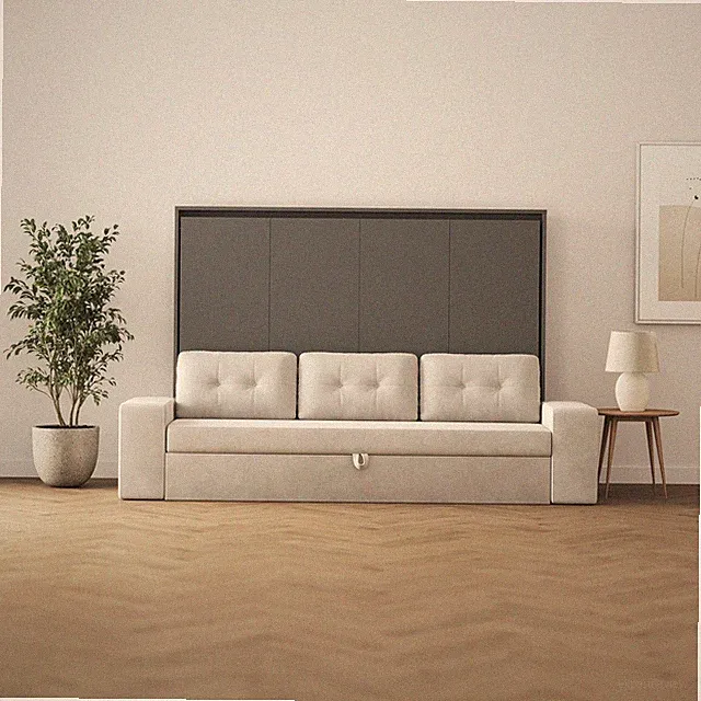Schrankbett 160x200 Horizontal M2 (Tiefe 55cm) inkl.SOFA Sandgrau