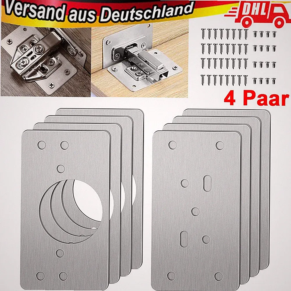 Schrankscharnier Reparaturplatte Möbel Reparatur Blech Edelstahl mit Schrauben
