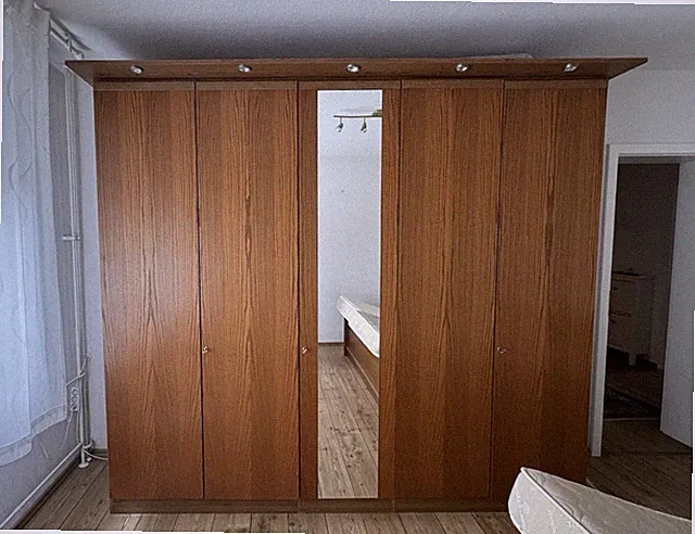 Schrankwand Wohnwand braun aus Holz & Glas mit Vitrine, Glastüren, Flügeltür