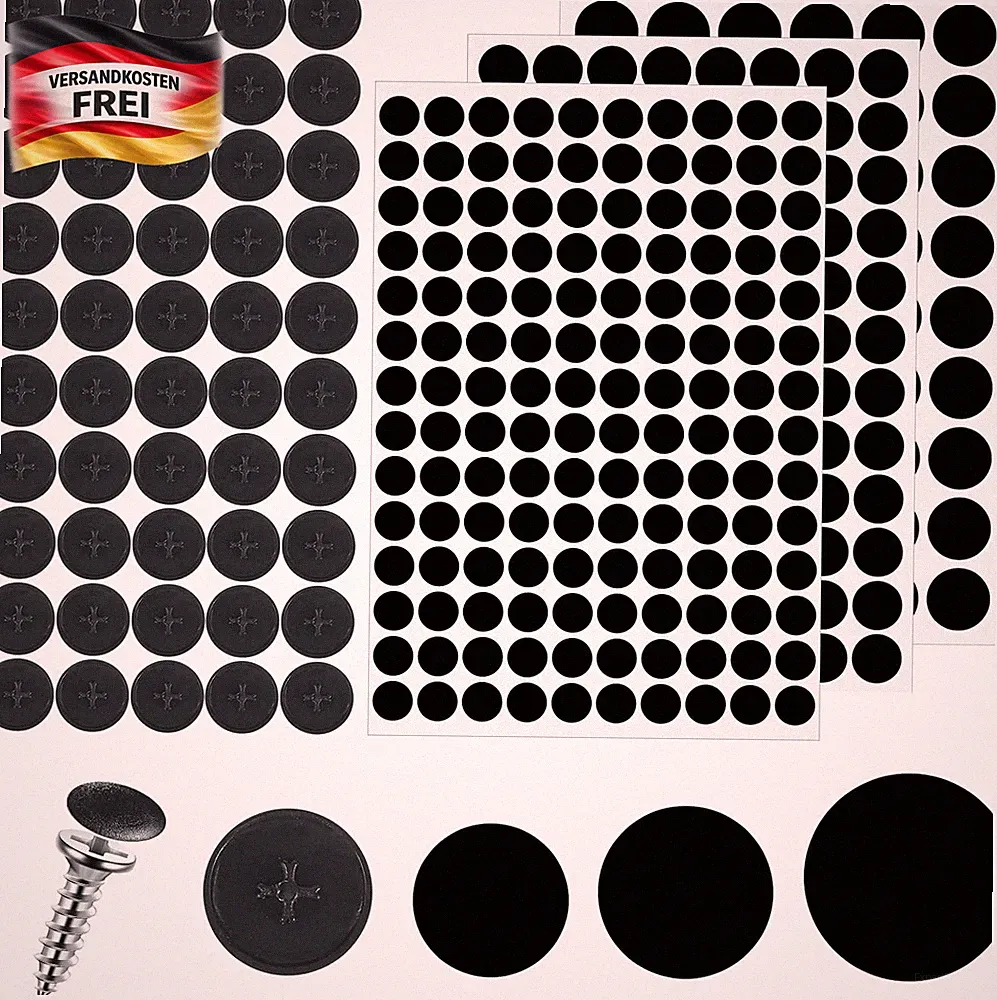 Schraubenabdeckungen Set 290 Stück Schwarz für Möbel & Holz, wasserdicht