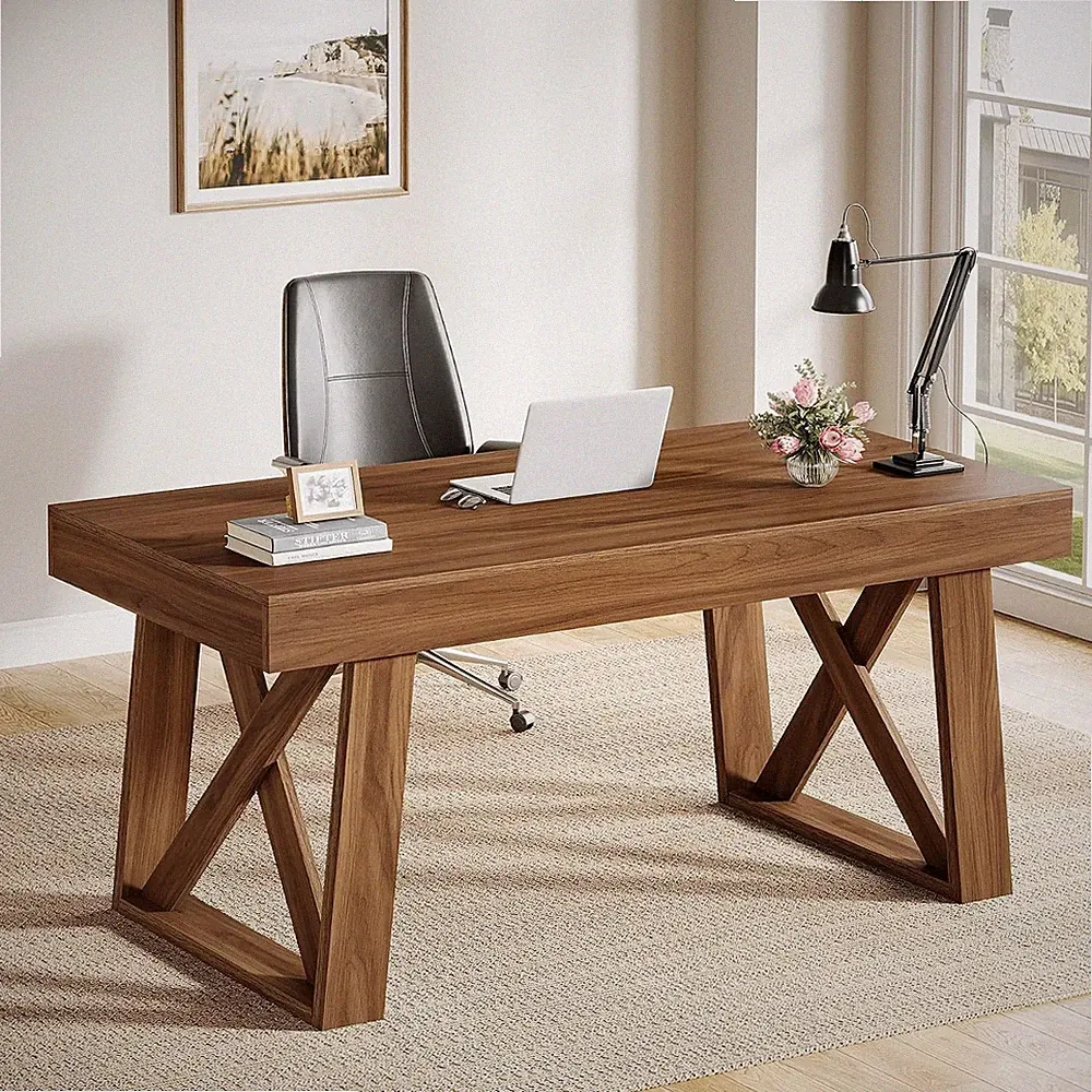 Schreibtisch 140 cm mit Schublade, Retro Brauner Computertisch für Homeoffice