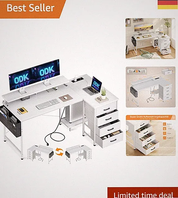 Schreibtisch 140x80cm mit Stauraum und USB-Ladeanschluss für effiziente Büros
