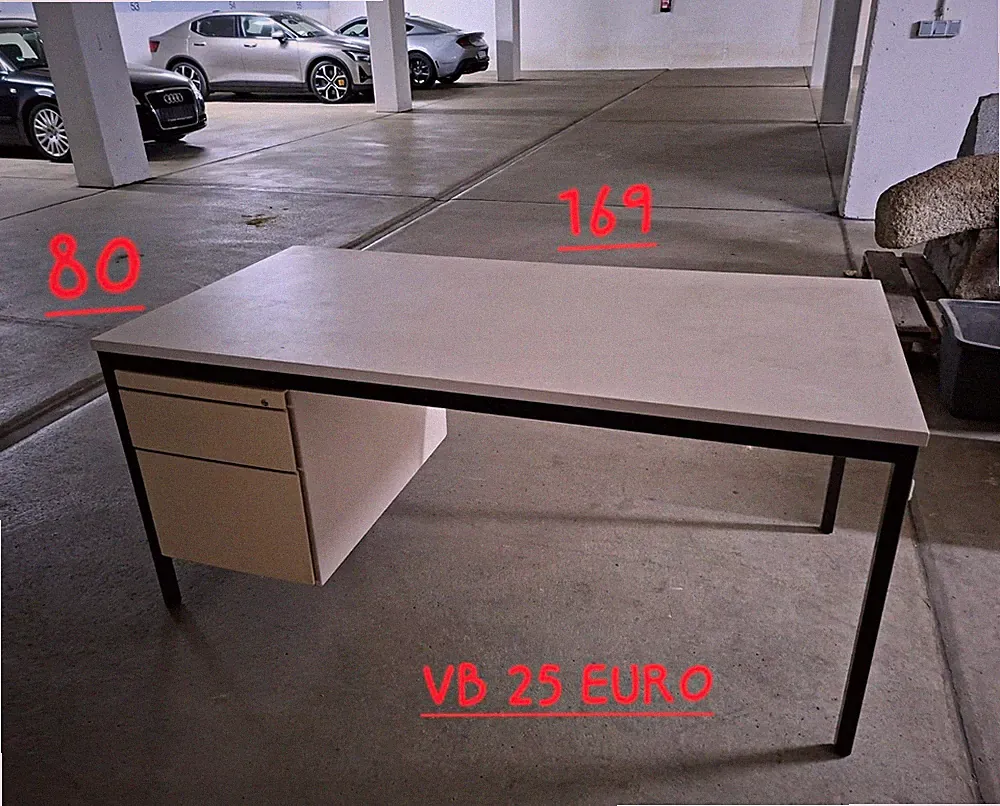 Schreibtisch 169x80 cm Weiß/Schwarz Holzwerkstoff freistehend, 2 Schubladen