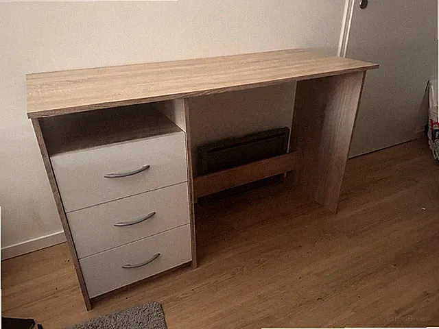 Schreibtisch 50 x 123 x 76 cm, beige mit weißen Schubladen