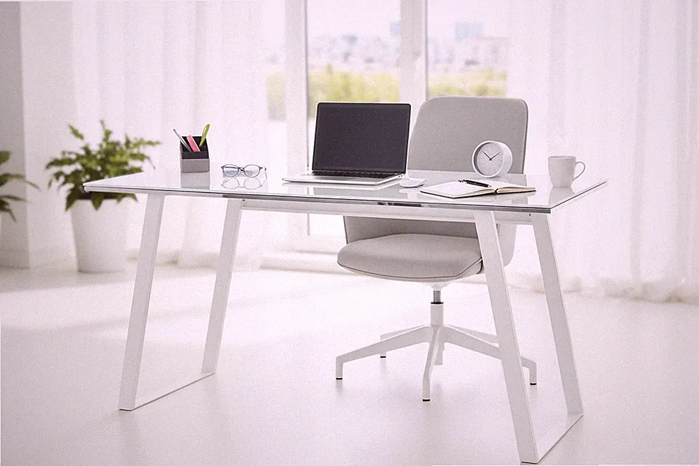 Schreibtisch 9525 140x76x51 cm Metall weiß Weißglas Bürotisch