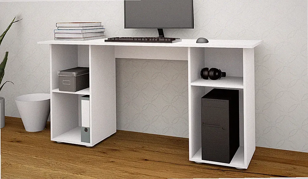 Schreibtisch Arbeitsplatz Computertisch 150cm Regalfächer Weiß Schwarz Büro KAI