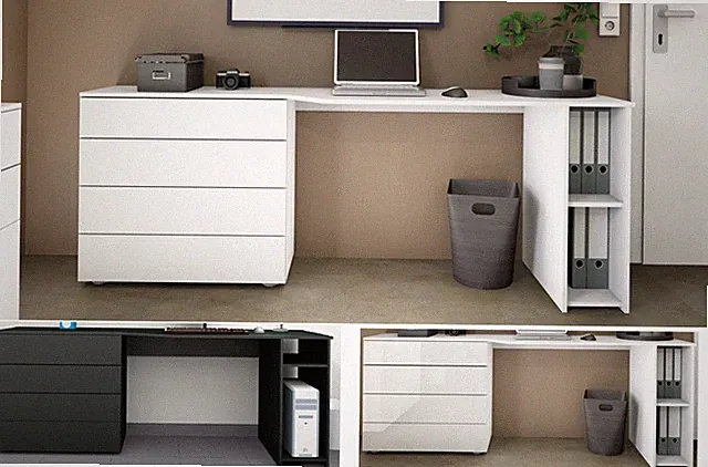 Schreibtisch Arbeitstisch Computertisch Homeoffice Schubkästen Weiß Büro VAASA