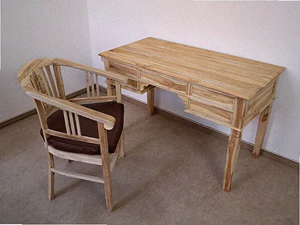 SCHREIBTISCH & ARMLEHNSTUHL BÜRO-SET TEAK-HOLZ NATUR RUSTIKAL KOLONIALSTIL