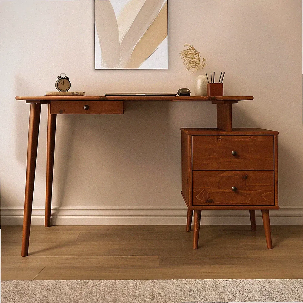 Schreibtisch aus Massivholz Homeoffice Tisch mit Stauraum
