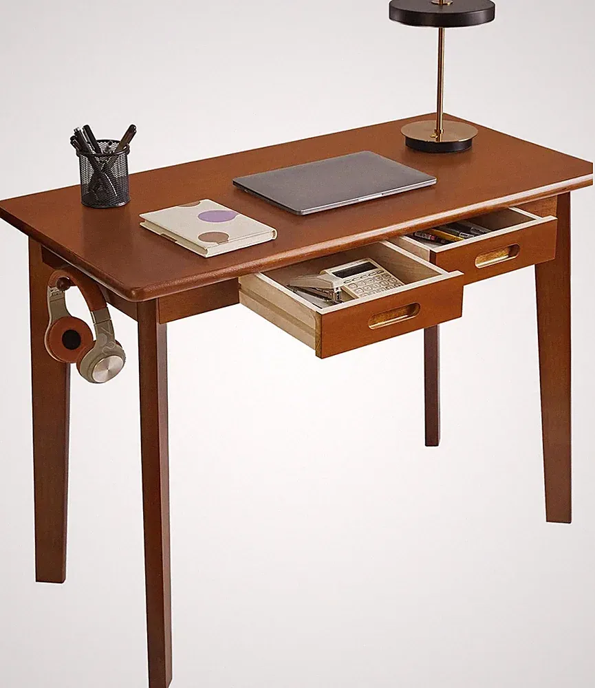 Schreibtisch Aus Massivholz, Kleiner Bürotisch Mit Schubladen, 100 X 50 X 75 Cm