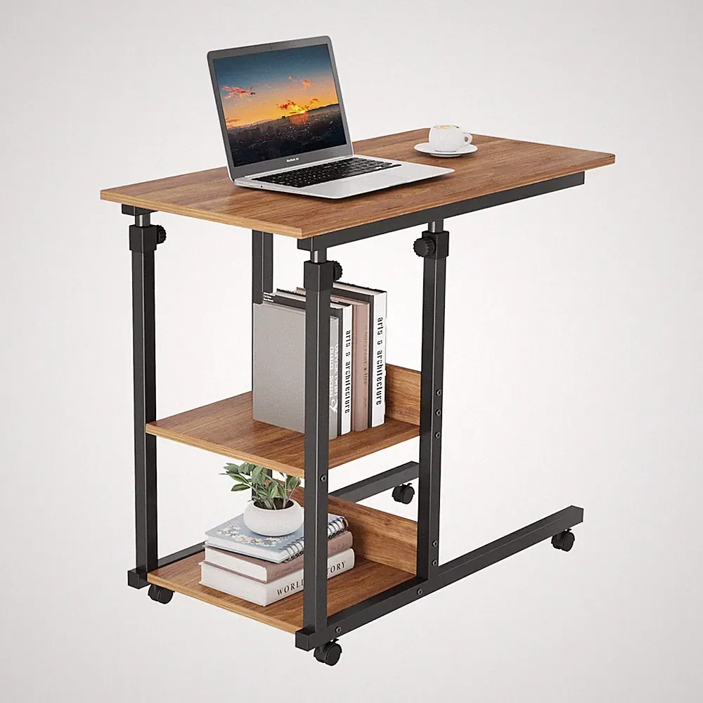 Schreibtisch Beistelltisch Rollen Höhenverstellbar Dunkelbraun MDF Holz 80x40cm