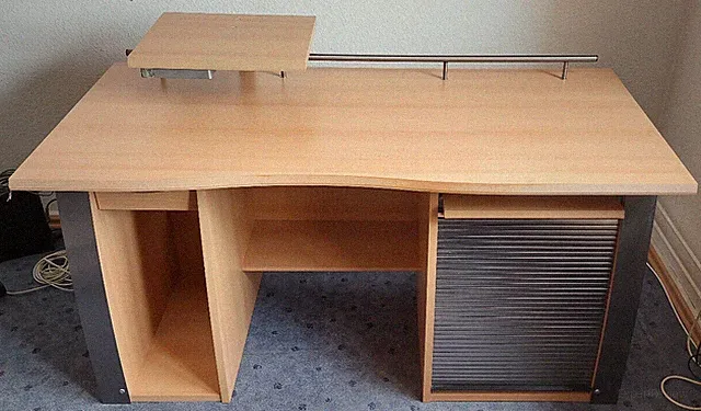 Schreibtisch Buche 155 x 72 cm mit Fach für Computer, Drucker, DVD's