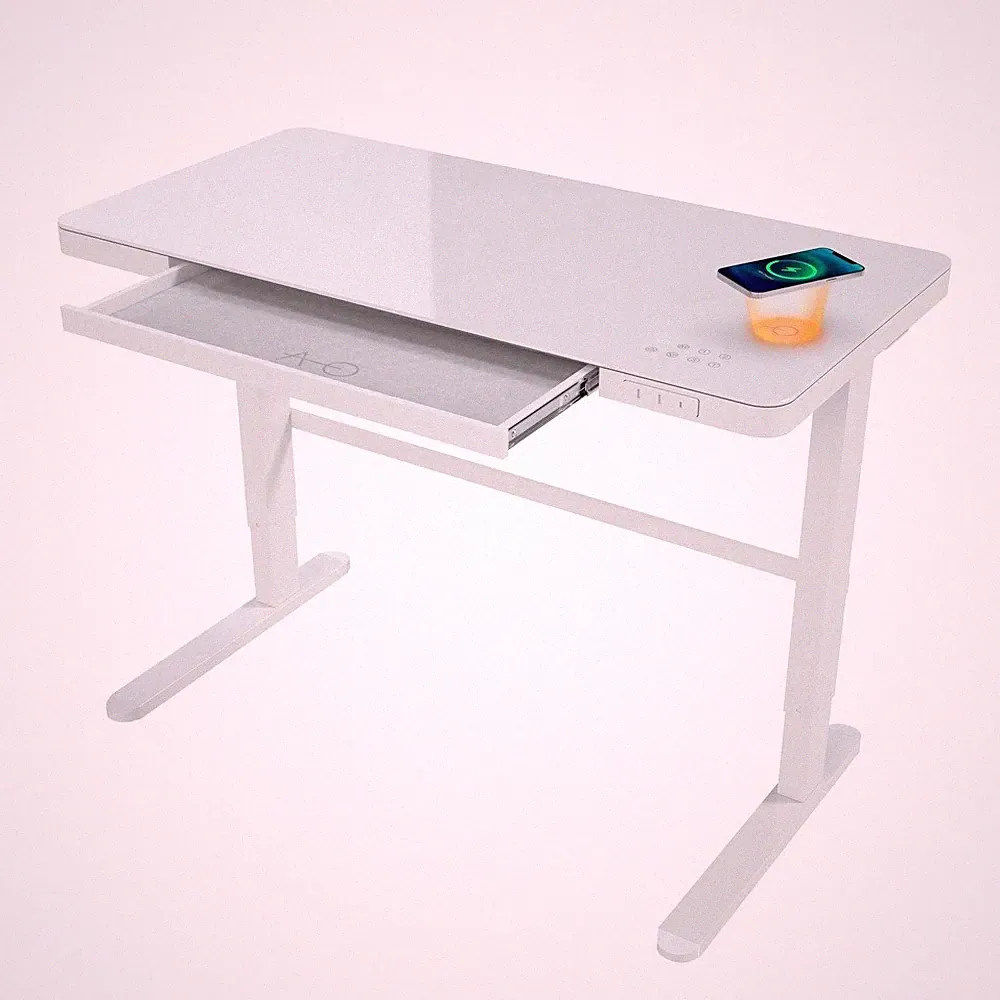 Schreibtisch Büro weiß USB-C höhenverstellbar USB wireless office table Glas