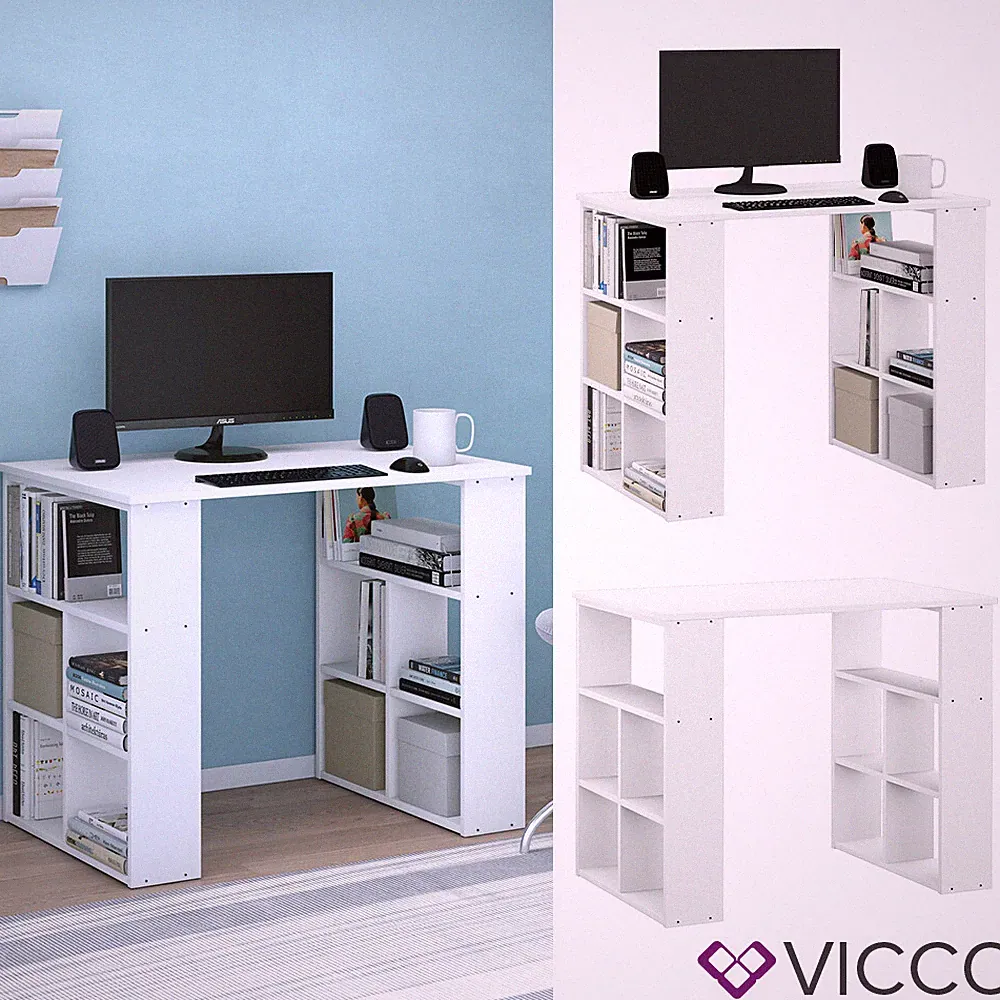 Schreibtisch Bürotisch Arbeitstisch Arwen weiß 8 Fächer 2 Ablagen Vicco