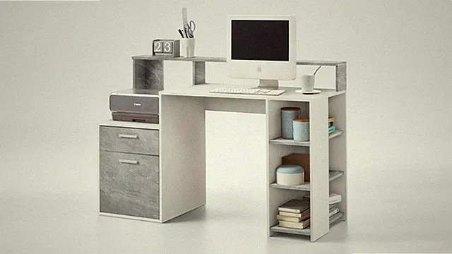 Schreibtisch Bürotisch Computertisch Home-Office Tisch Beton-Optik weiß Bolton