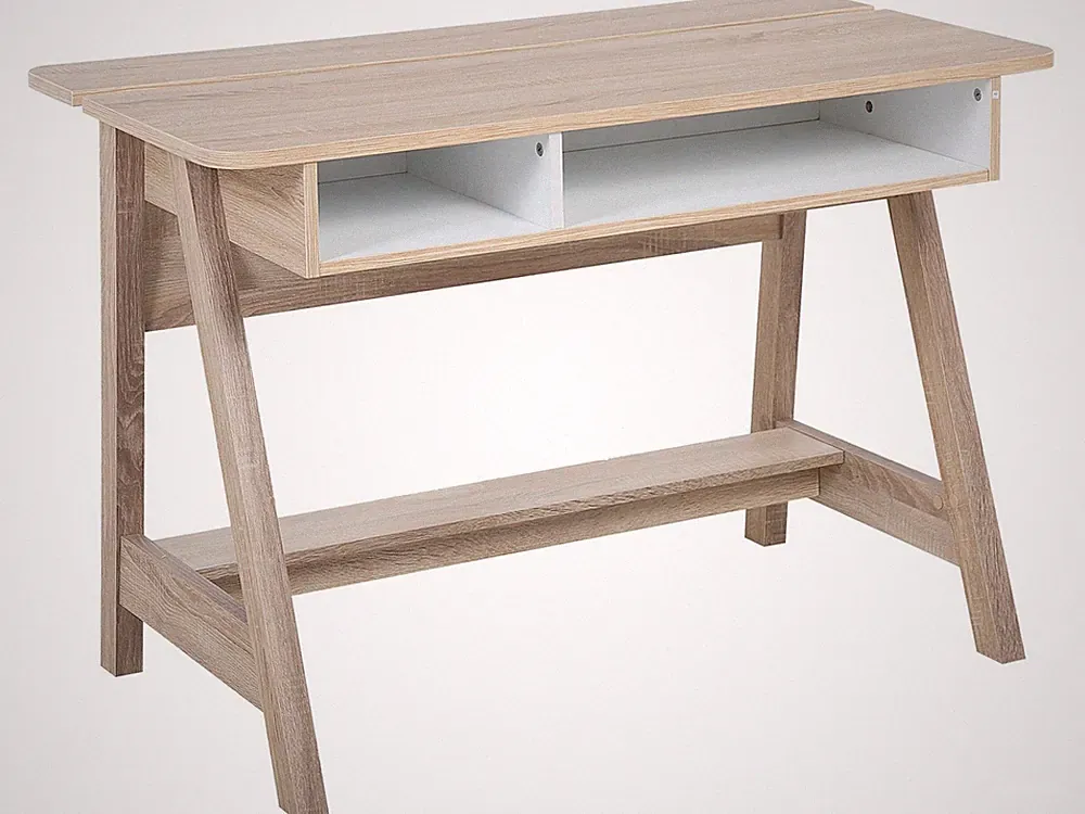 Schreibtisch Bürotisch Computertisch weiß/Holz minimalistisch Jackson