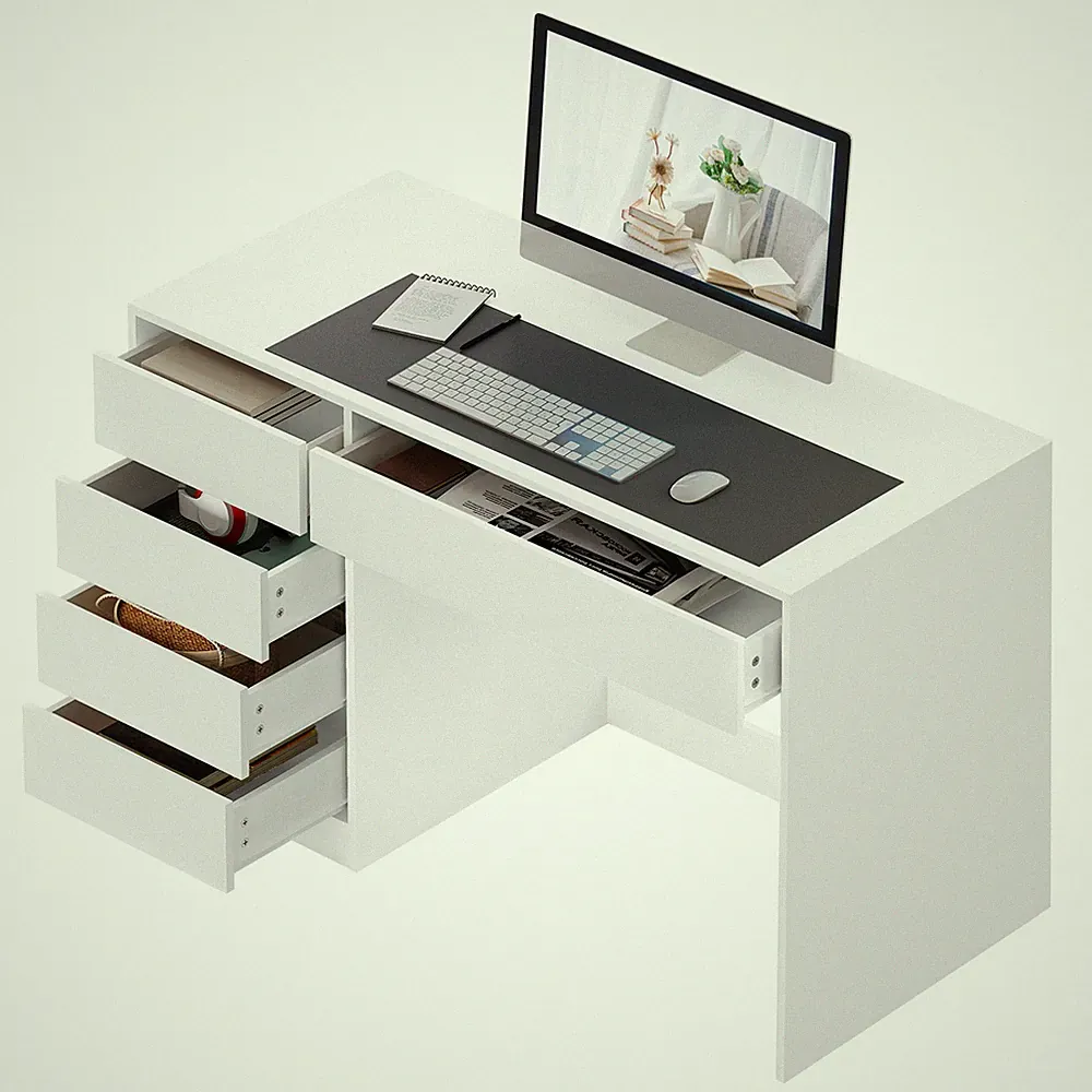 Schreibtisch Bürotisch mit 5 Schubladen Stauraum Computertisch Schminktisch Weiß