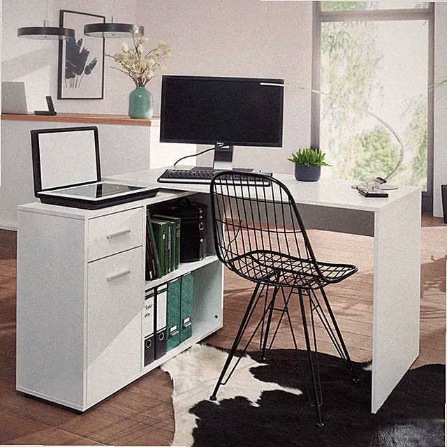 Schreibtisch Computer Eckschreibtisch Bürotisch Regal Winkel PC Büro Tisch Weiß