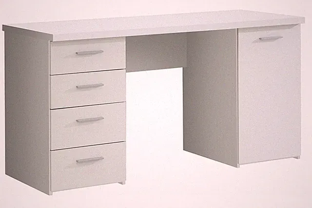 Schreibtisch Computertisch 1 Tür 4 Schubladen Weiß matt 145 x 60 cm