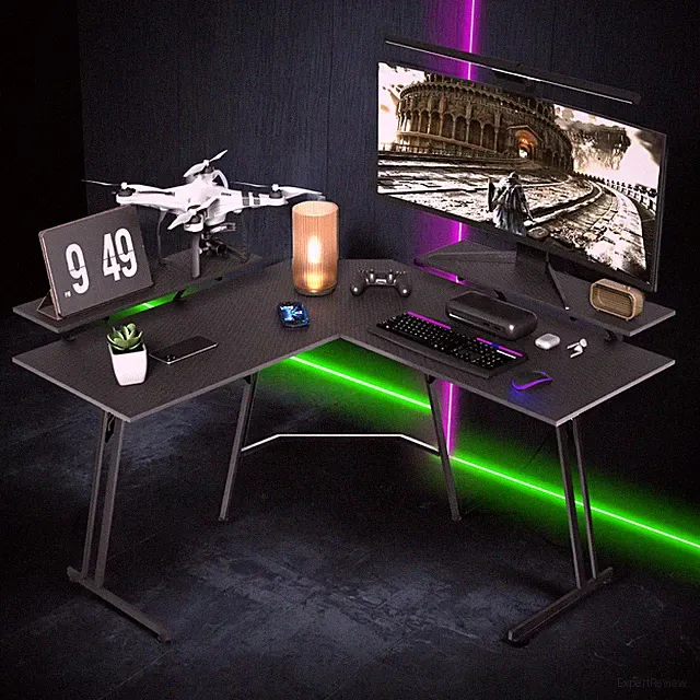 Schreibtisch Computertisch 140cm Gaming Tisch mit 2 Monitorhalterung Schwarz NEU