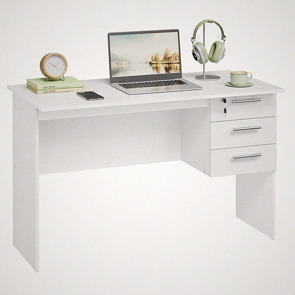 Schreibtisch Computertisch Bürotisch 3 Schubladen PC Tisch Arbeitstisch Weiß