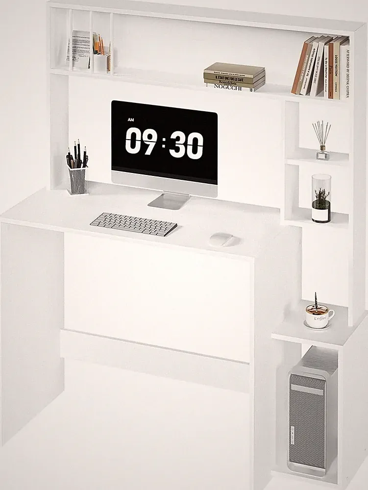 Schreibtisch Computertisch Bürotisch 5-stufiges Bücherregal 113x45x139cm 186whi