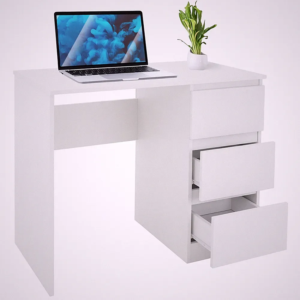 Schreibtisch Computertisch Bürotisch mit 3 Schubladen Arbeitstisch Weiß,matt